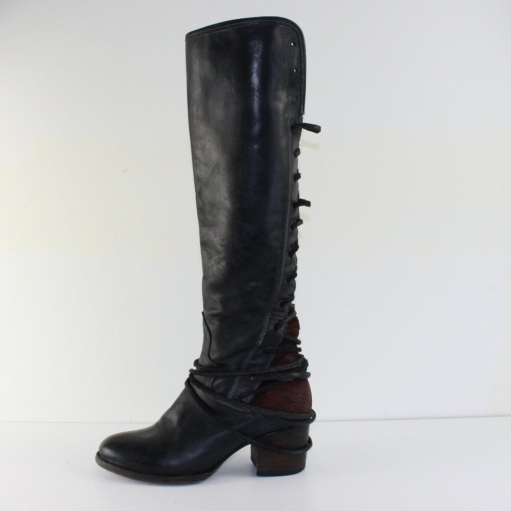 Freebird Steven Coal Tall High Black Black Leather Boots (7 US) - Picture 7 of 11